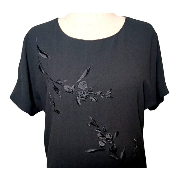 VTG Jones New York Black Beaded Shift Midi‎ Dress Size 14 Short Sleeves Back Zip - Picture 5 of 10